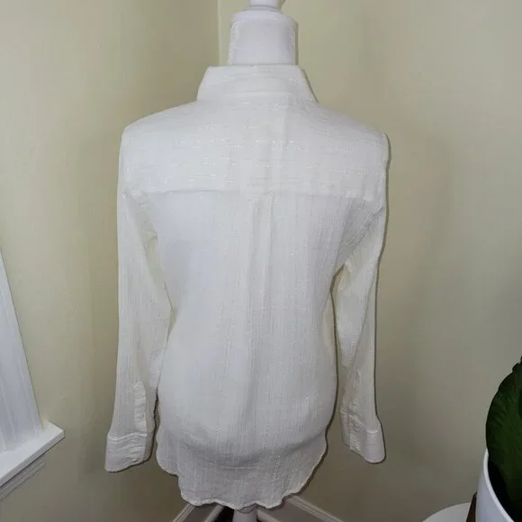 Treasure & Bond Button Up Blouse Ivory W/Silver Thread Collared Women's Size XS - Picture 8 of 15
